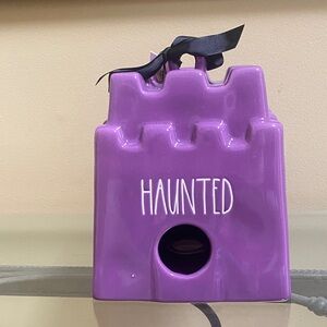 NWT Rae Dunn Purple Halloween Haunted Ceramic bird feeder House